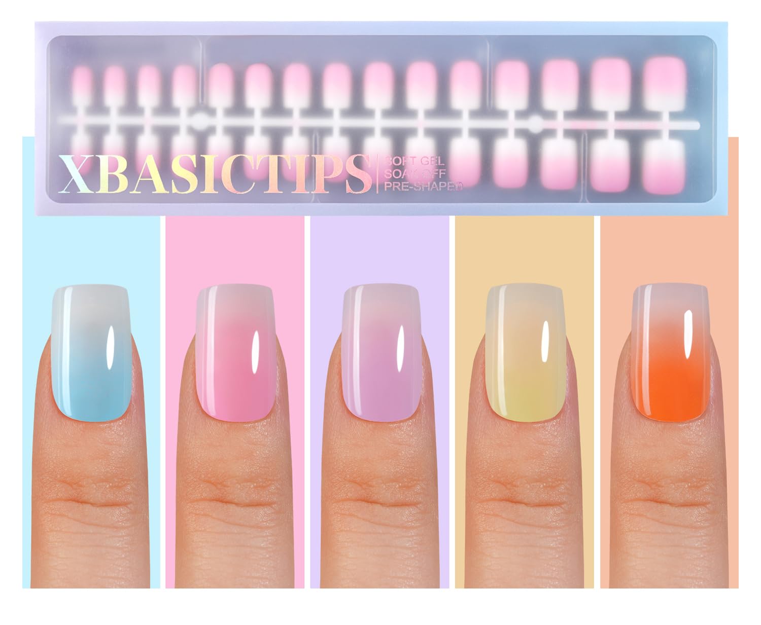 Misssix XBASICTIPS French Tip Press On Nails, 150 Pcs Short Square French Gel Nail Tips, Soft Gel Pre-shaped No File Need Fake Nails for Nail Art DIY Extension Designs, 15 Sizes